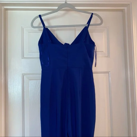 ABOUT US royal blue tie front Krystol wide leg jumpsuit S Revolve - Picture 8 of 13